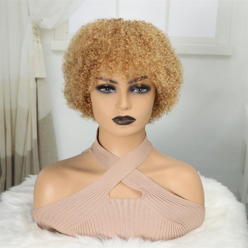 Liddywig Short Afro Kinky Curly Blonde Wig For Woman 100% Human Hair Wigs 180% Density Pixie Curl Afro Wig Afro Kinky Curly Wigs