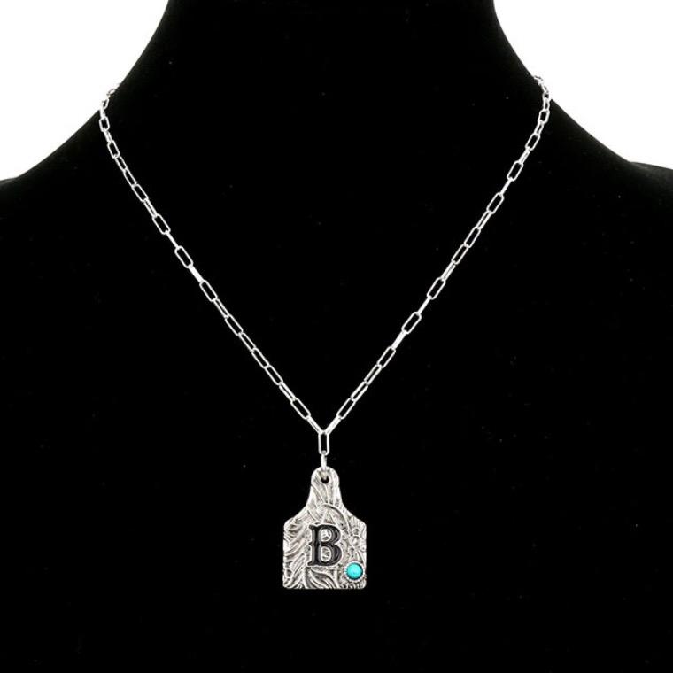 Western Cow Tag Initial Necklace - Multiple Initials Available