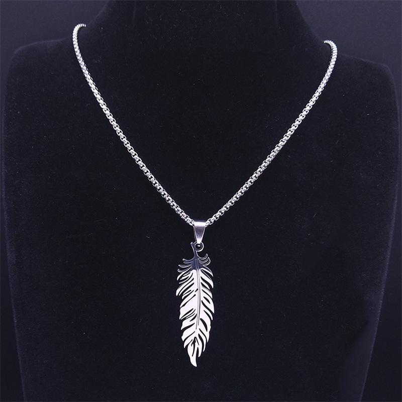 New stainless steel feather pendant hip-hop neutral style titanium steel necklace jewelry accessories