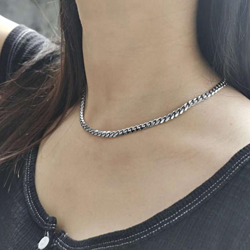 3 5 7 9 11mm Stainless Steel Silver Color Cuban Curb Chain Necklace Choker 16-30