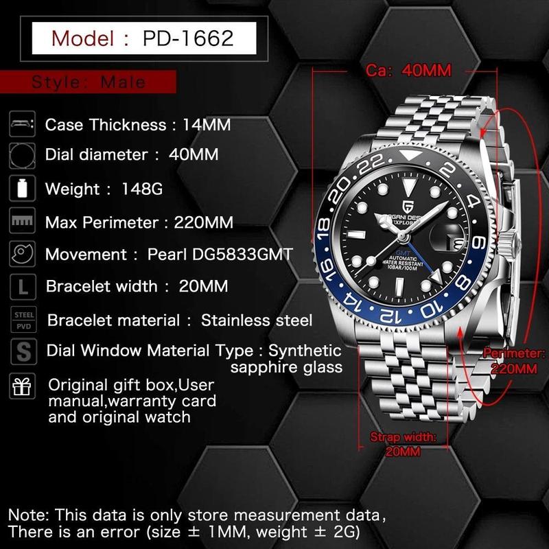 DESIGN Men Automatic Watches Sapphire Glass 40mm Ceramic GMT Mechanical Wristwatch Top Brand Sports Waterproof Men Watch