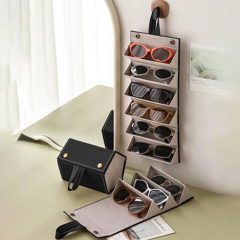 Portable Sunglasses Organizer, 1 Count 2 3 4 5 6 Grids Travel Glasses Case, Space Saving Eyeglasses Storage Box, Hanging Holder for Home & Travel