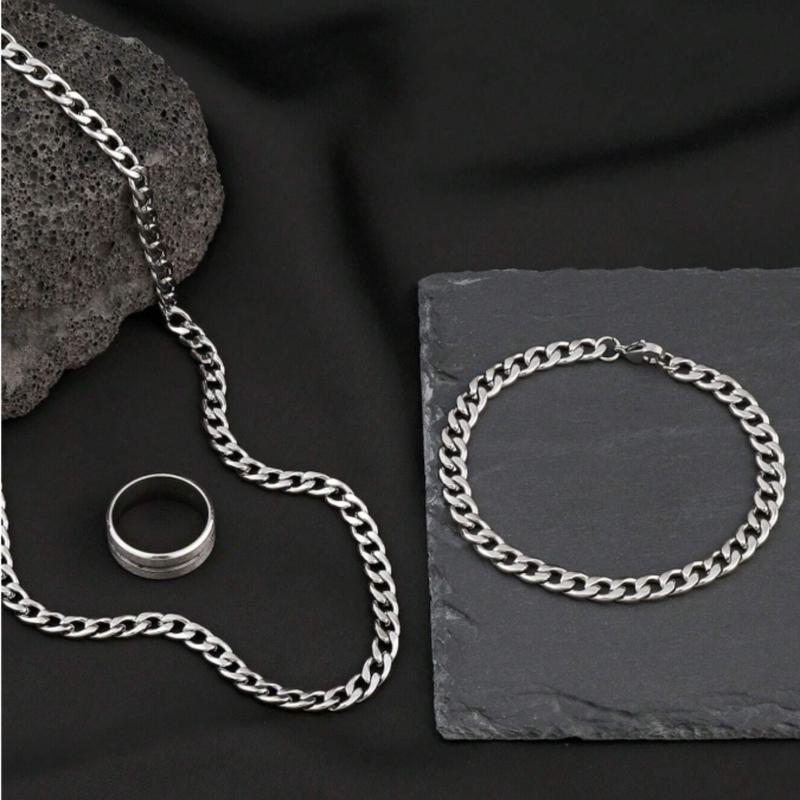 Men's Jewelry Set Golden Chain Necklace Bracelet Ring Hip Hop Stainless Steel Jewelry Stylish And Simple Style Suitable For Everyday Wear Holiday Gifts (Item Does Not Include Box) Christmas Thanksgiving New Years Holiday Gifts