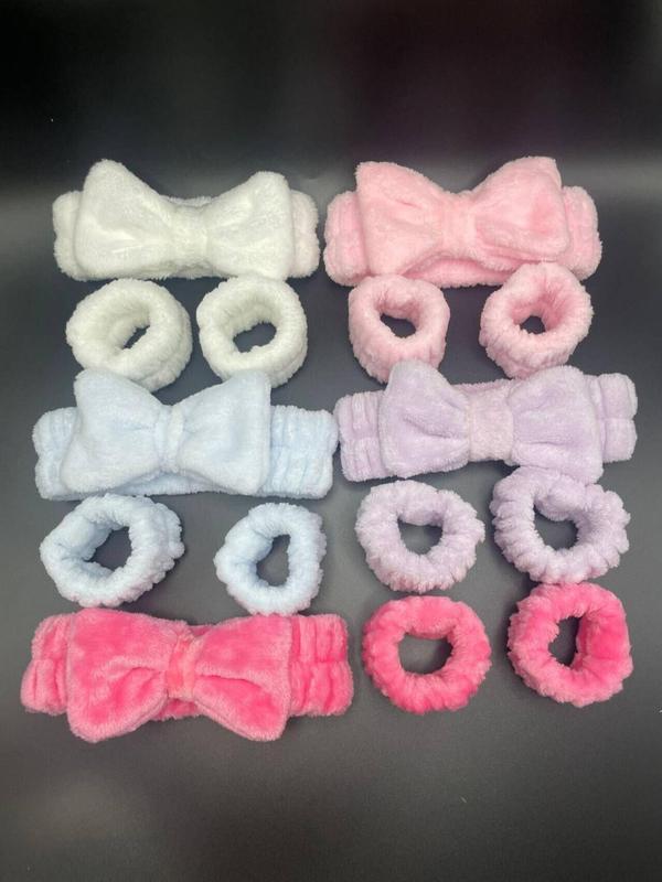 Cute Bow Decor Hair Band & Wrist Band (15pcs), Solid Color High Stretch Hair Band Set for Washing Face, Fashion Hair Accessories for Women & Girls