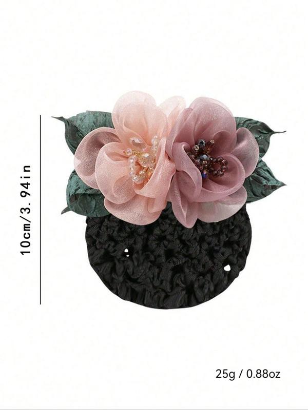 Women's Elegant Flower Decor Hair Bun Net, 2024 New Style Cute Trendy Hair Bun Net, Fashionable Hair Accessories for Women & Girls Hairstyles Ideas