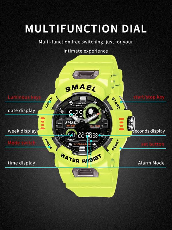 Fashion Digital Watch, Men's Sports Quartz Analog-Digital Waterproof Multi Functional Wristwatch With Box