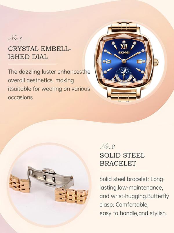 Women's Elegant Rhinestone Decorated Square Dial Quartz Watch, Fashionable Waterproof Wristwatch, Trendy Exquisite Watch for Women As Gift