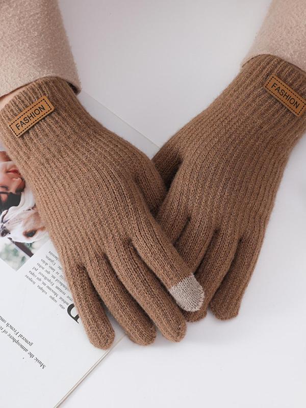 Unisex Solid Color Knit Gloves, Casual Touch Screen Warm Gloves for Fall & Winter, Fashion Accessories for Men & Women