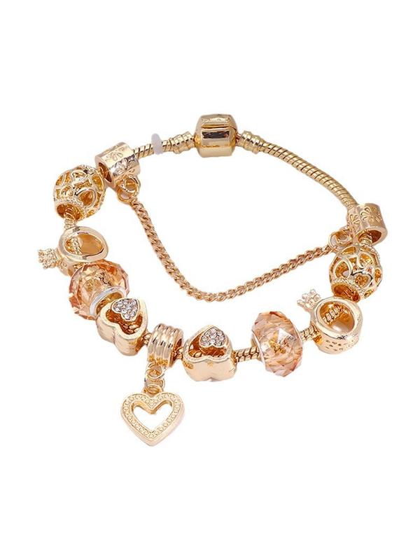 Heart & Rhinestone Decorated Charm Bracelet, Fashionable Jewelry for Women & Girls, Trendy All-match & Exquisite Jewelry for Birthday Gift