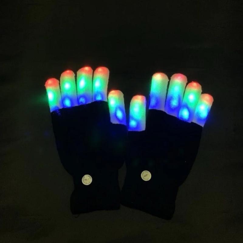 1 Pair LED Flashing Magic Gloves Colorful Finger Glowing Glove for Winter Festival Rave