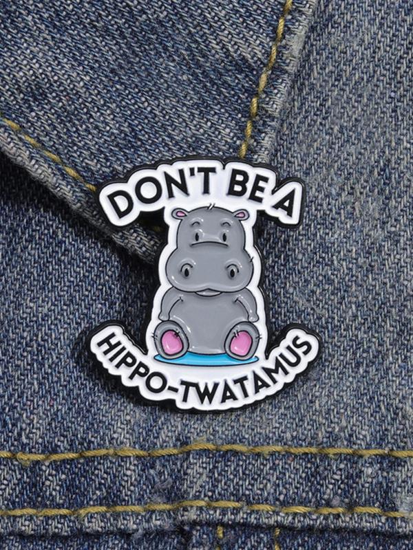 Cartoon Hippo Design Brooch, Cute Animal & Letter Pattern Brooch, Fashion Brooch for Daily Clothing Decor, Trendy All-match & Exquisite Brooch for Gift