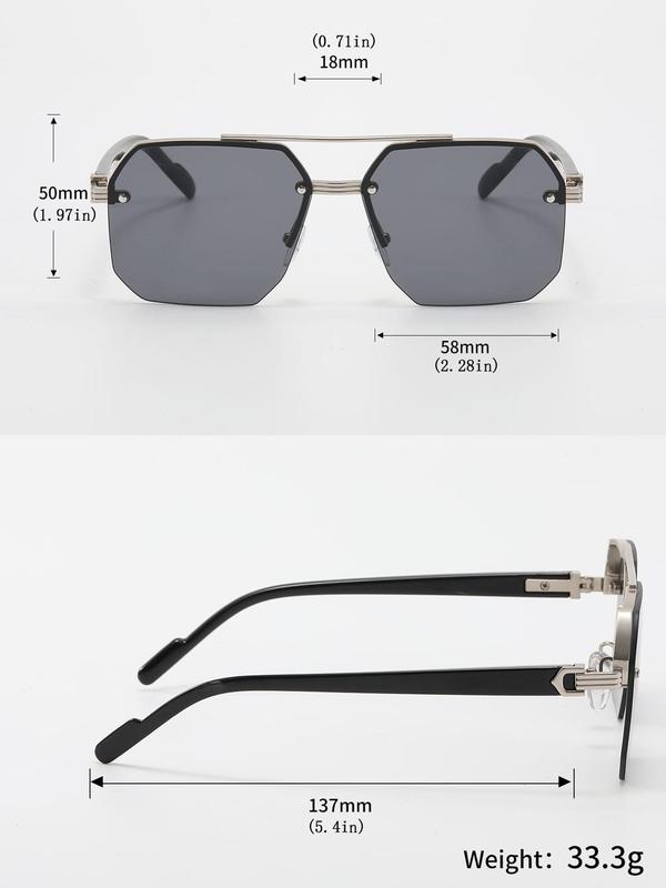 Men's Business Fashion Semi-rimless Sunglasses, Trendy Casual Double Bridge Sunglasses for Everyday Use, Fashion Accessories for Outdoor Activities