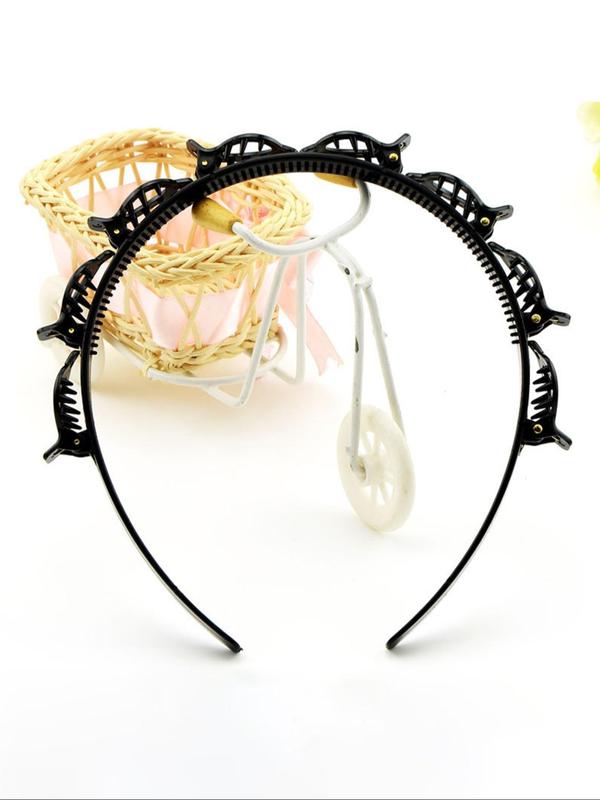 Women's Casual Hair Hoop with Hair Clips, Trendy Solid Color Hair Hoop for Women & Girls Hairstyle Ideas, Casual Versatile Hair Accessories for Daily Hairstyle Ideas