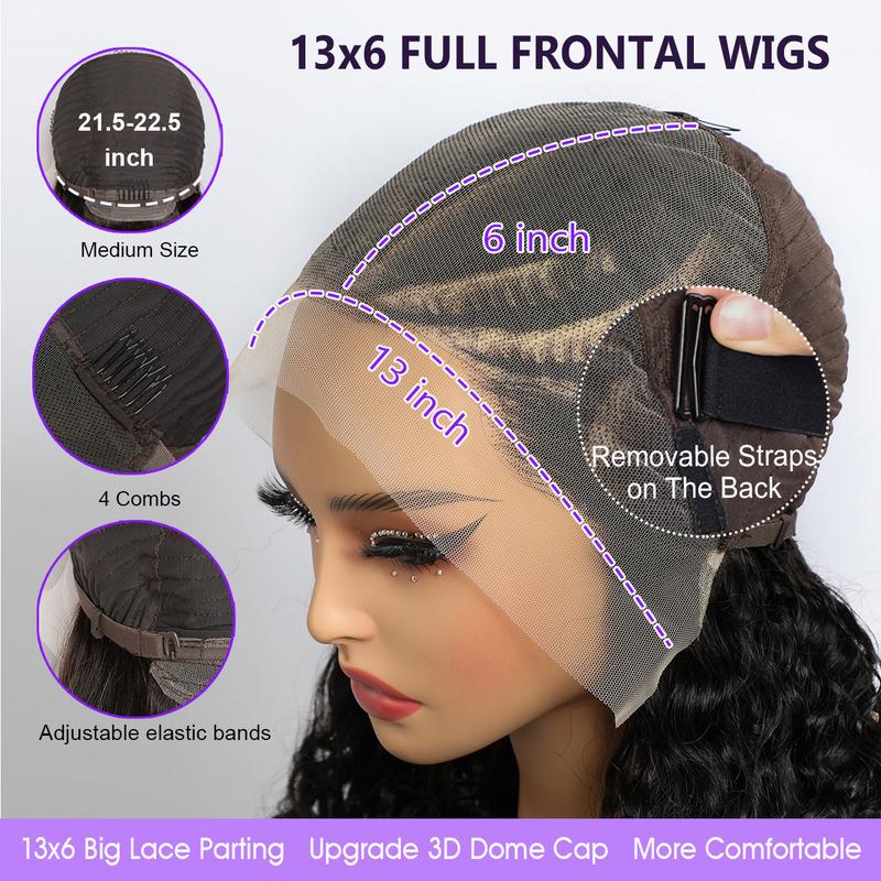 VIPbeauty 200% Density Pre braided Water Wave 13x6 Full Lace Frontal Human Hair Wigs Deep Wave Full Lace Front Wig HD Transparent Lace Wigs 12a Brazilian Virgin Human Hair Pre Plucked Bleached Knots