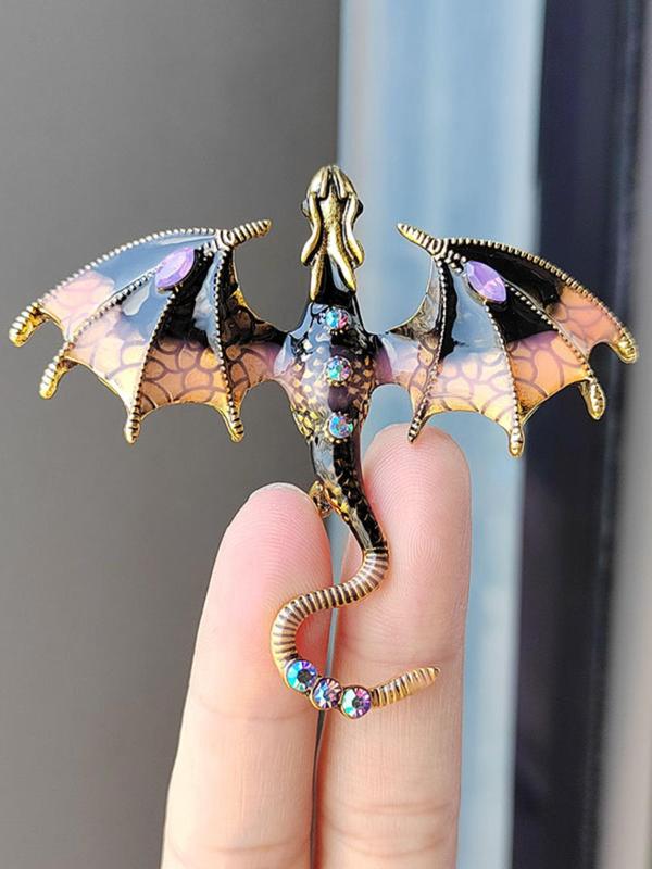 Fashion Rhinestone Decorated Ombre Dragon Design Brooch, Animal Shaped Design Brooch, Casual Versatile Clothes Accessories for Women & Men