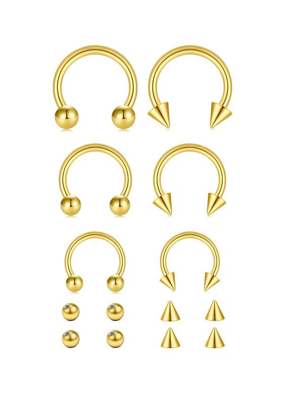 14pcs set Unisex 8 10 12mm Stainless Steel Nose Rings, Nose Piercing Jewelry, Nose Rings with 4pcs 3 4mm Replacement Heads