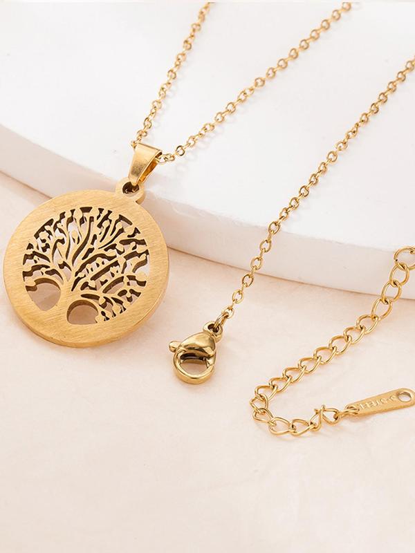 Hollow Out Tree Design Pendant Necklace & Bangle, Elegant Rhinestone Decor Jewelry Set for Women & Girls, Trendy All-match & Exquisite Jewelry for Birthday Gift