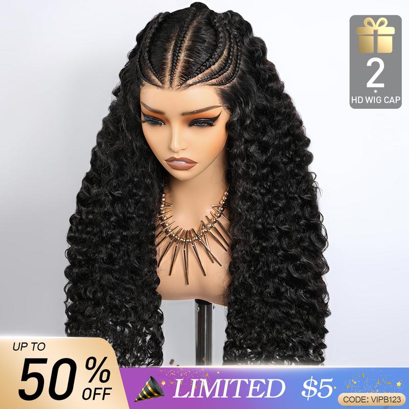 VIPbeauty 200% Density Pre braided Water Wave 13x6 Full Lace Frontal Human Hair Wigs Deep Wave Full Lace Front Wig HD Transparent Lace Wigs 12a Brazilian Virgin Human Hair Pre Plucked Bleached Knots