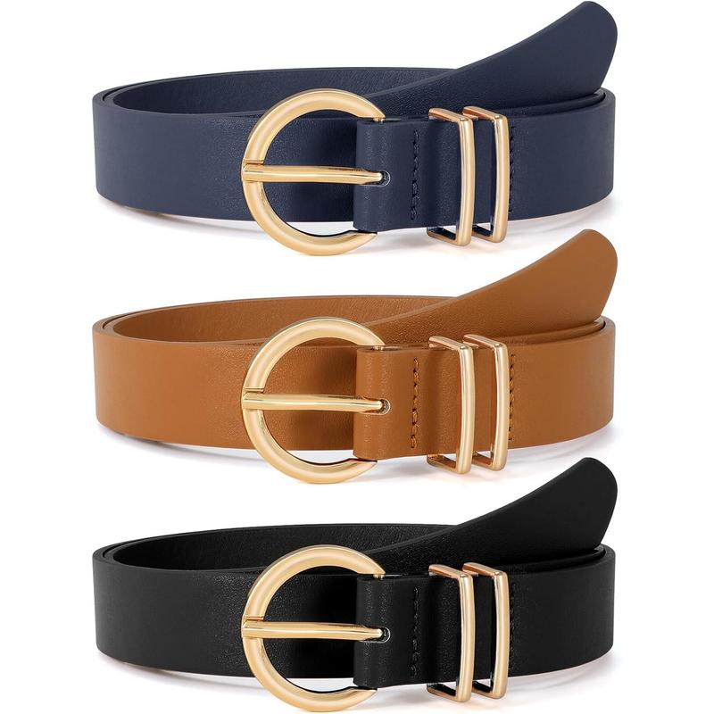 3 Pack Women's Leather Belts for Jeans Dresses Ladies Waist Belt with Fashion Gold Buckle