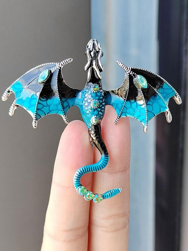 Fashion Rhinestone Decorated Ombre Dragon Design Brooch, Animal Shaped Design Brooch, Casual Versatile Clothes Accessories for Women & Men