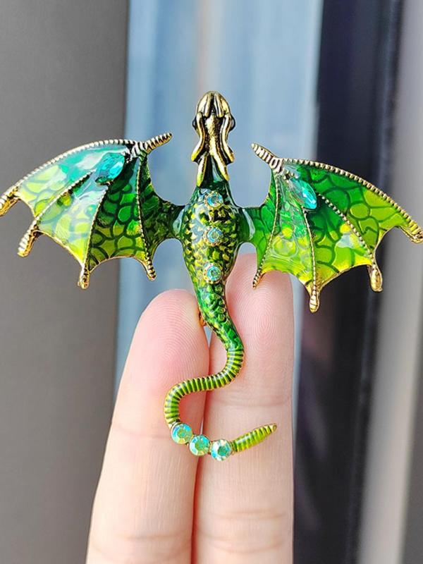 Fashion Rhinestone Decorated Ombre Dragon Design Brooch, Animal Shaped Design Brooch, Casual Versatile Clothes Accessories for Women & Men