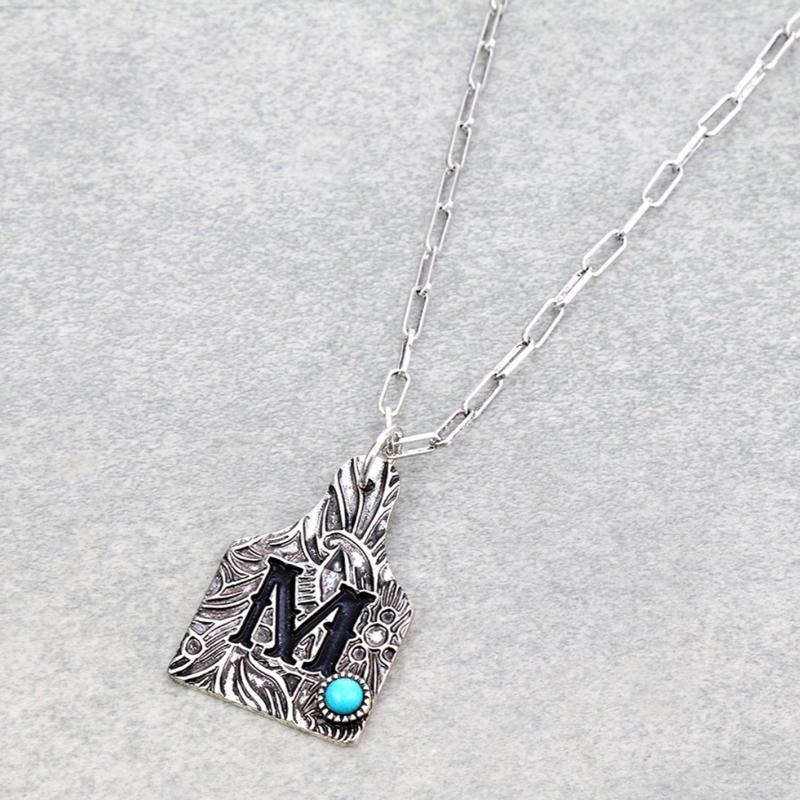 Western Cow Tag Initial Necklace - Multiple Initials Available