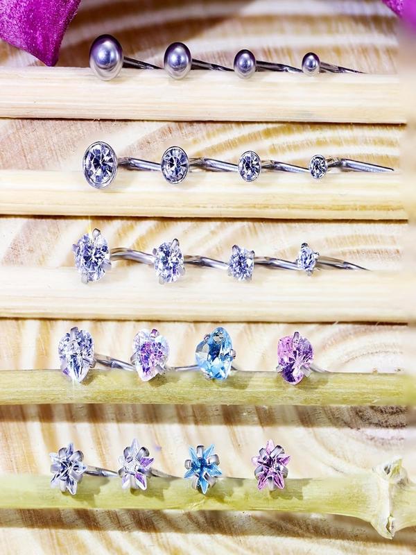 Rhinestone Decorated Nose Studs, 20pcs Heart & Star & Snowflake L Shaped Nose Studs for Party, Daily Clothing Decor, Trendy Piercing Jewelry for Birthday Gift