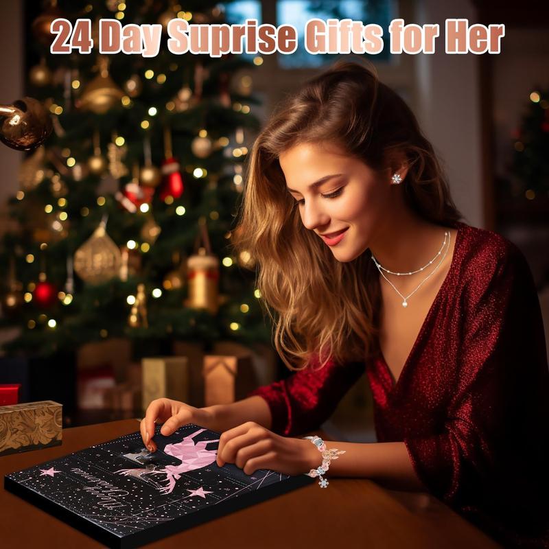 Jewelry Advent Calendar 2024 Women, Rose Gold and Silver Charm Bracelet Countdown Calendar and Earrings Necklace Rings Xmas Surprise Gifts for Wife Mom Adult