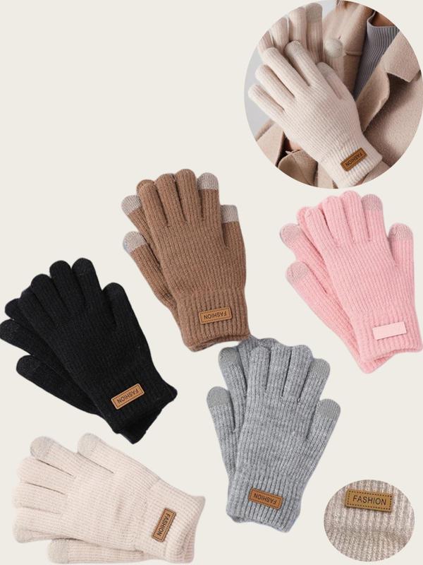 Unisex Solid Color Knit Gloves, Casual Touch Screen Warm Gloves for Fall & Winter, Fashion Accessories for Men & Women