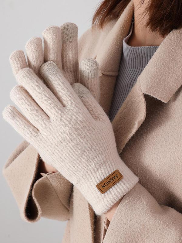 Unisex Solid Color Knit Gloves, Casual Touch Screen Warm Gloves for Fall & Winter, Fashion Accessories for Men & Women