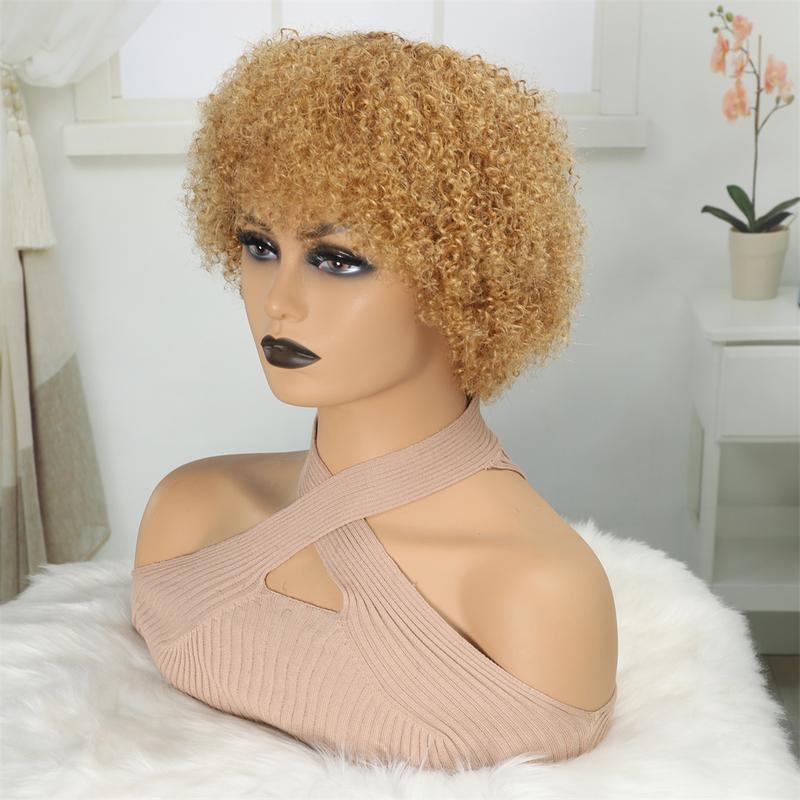 Liddywig Short Afro Kinky Curly Blonde Wig For Woman 100% Human Hair Wigs 180% Density Pixie Curl Afro Wig Afro Kinky Curly Wigs