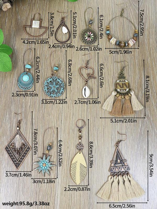 2024 Summer Boho Style Hollow Out & Leaf Design Dangle Earrings, Vintage Style Shell Design Dangle Earrings, Back To School Jewelry for Women, Fall Outfits, Fall Freshness, for Fall Fall