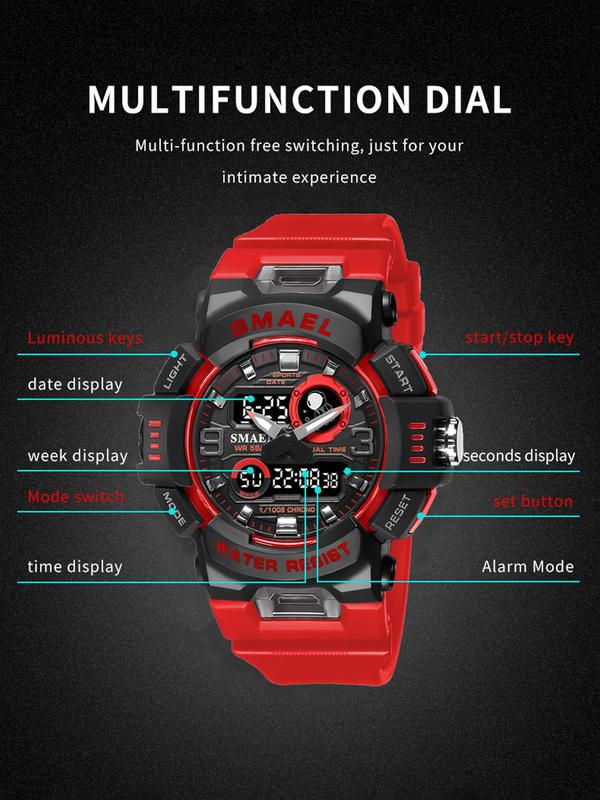 Fashion Digital Watch, Men's Sports Quartz Analog-Digital Waterproof Multi Functional Wristwatch With Box