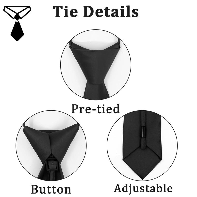 Men's Black Tie, Pre-Tied Adjustable Zipper Ties, 2.8