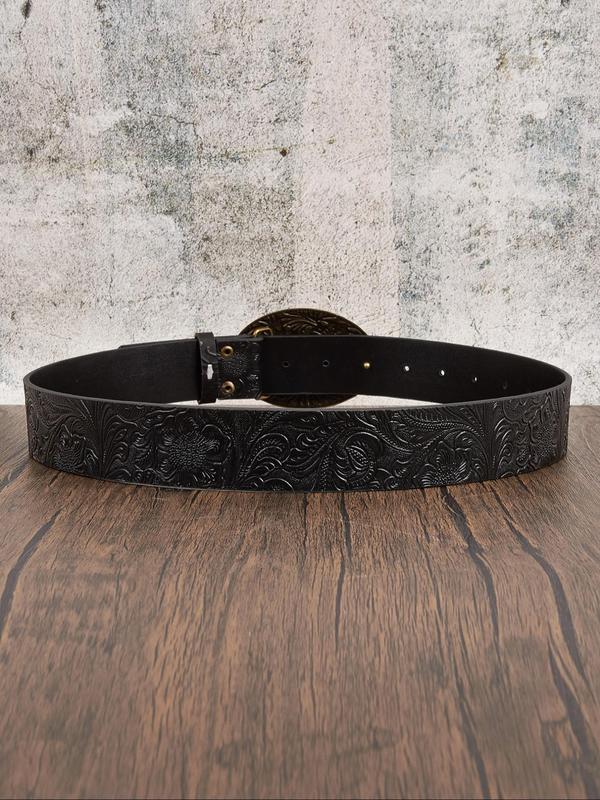 Women's Vintage Flower Embossed PU Buckle Belt, Fashionable Western Style Belt for Daily Clothing Decor, Trendy All-match & Exquisite Belt for Birthday Gift