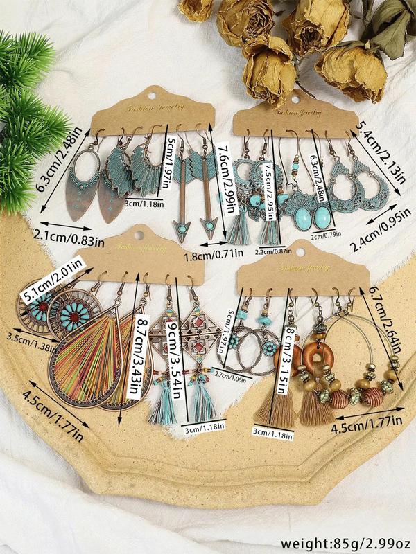 2024 Summer Boho Style Hollow Out & Leaf Design Dangle Earrings, Vintage Style Shell Design Dangle Earrings, Back To School Jewelry for Women, Fall Outfits, Fall Freshness, for Fall Fall