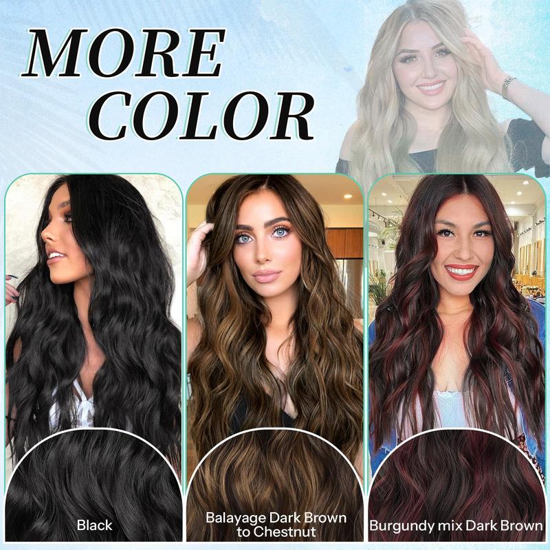 KooKaStyle Clip in Synthetic Hair Extensions Long Wavy 4PCS Thick Hairpieces to Chestnut Fiber Double Weft Natural Hair Extensions for Women