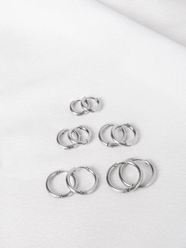 5 Pairs Simple Plain Hoop Earrings, Minimalist Temperament Hoop Earrings, Stainless Steel Jewelry for Women, Daily Clothing Decor