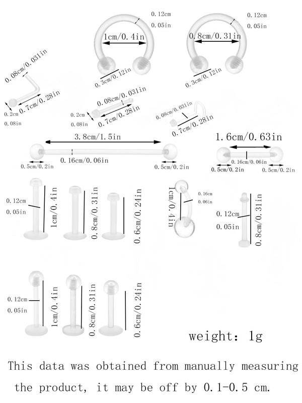 Transparent Body Piercing Jewelry, Punk Style Nose Ring, Lip Ring, Ear Ring, Tongue Ring, Earrings, Fashion Accessories for Men & Women