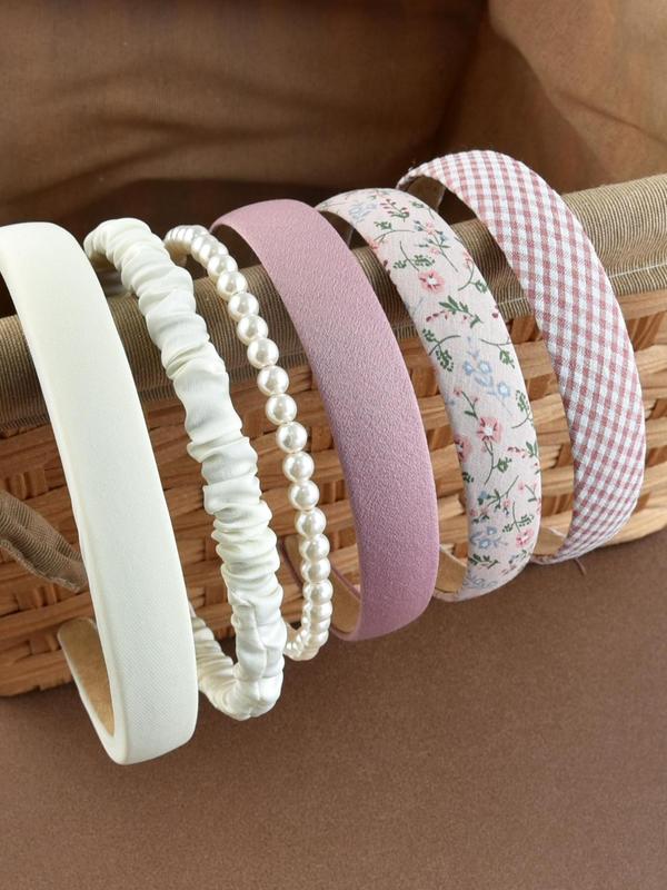 6pcs 2024 Stylish Women's Elegant Faux Pearl Headband, Casual Versatile Ditsy Floral Graphic Cute Headband for Daily Wear, Fashion Hair Accessories for Women & Girls Hairstyle Decoration