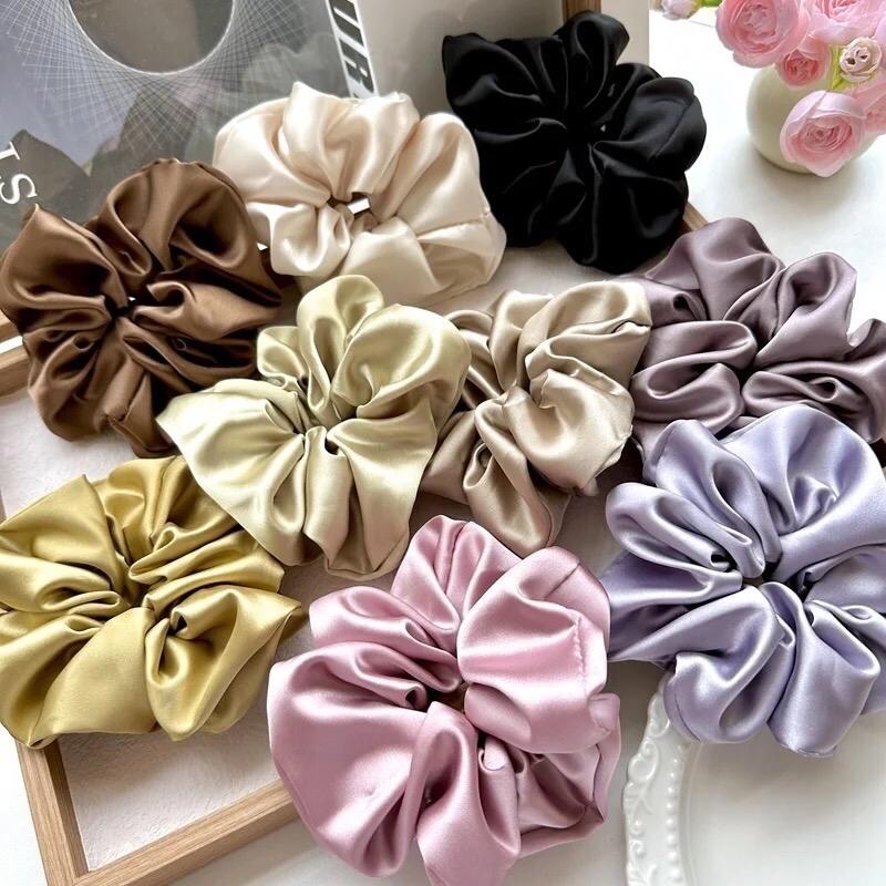 2 Elegant Jumbo Multi Solid Color Scrunchies for Women