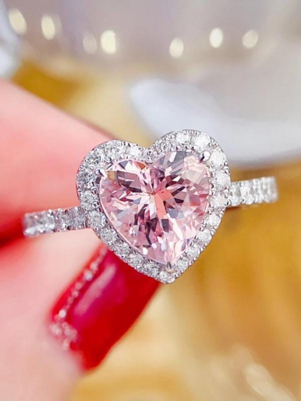 Women's Elegant Rhinestone Decorated Heart Shaped Ring, 2024 New Style Exquisite Trendy Ring, Fashionable Engagement Rings for Women As Girlfriend Gifts