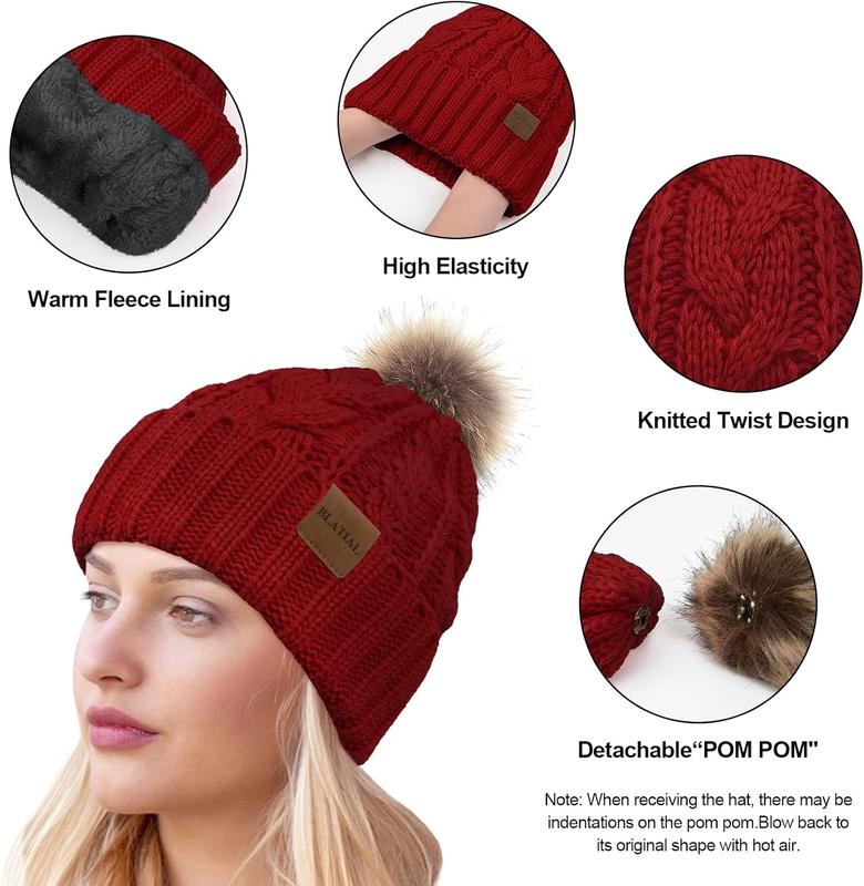 3 count Winter Hat and Scarf Set for Women Warm Knit Beanie Fleece Lined Pom Hats  Warmer Touchscreen Gloves Gifts