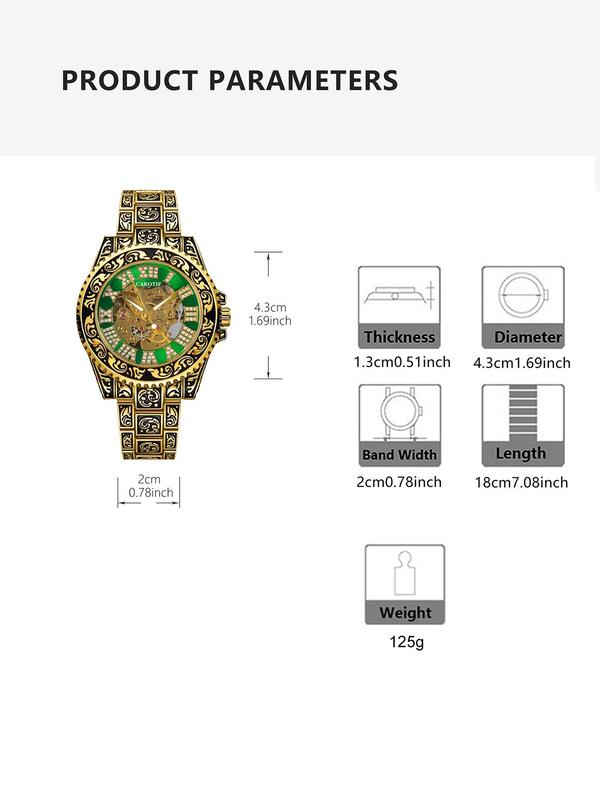 Men's Vintage Round Dial Full Automatic Mechanical Watch, Fashion Retro Watch for Men for Party, Daily Decor, Trendy All-match & Exquisite Watch for Birthday Gift with Box