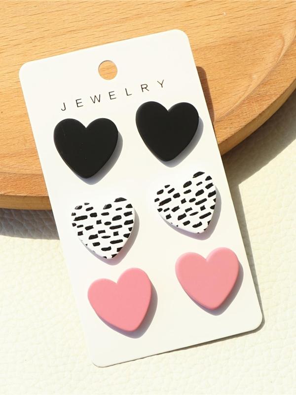 3 Pairs Trendy All-match Heart Shaped Stud Earrings for Women & Girls, Fashion Ear Piercing Jewelry for Party, Daily Clothing Decor, Minimalist Romantic Aesthetic Jewelry Gift