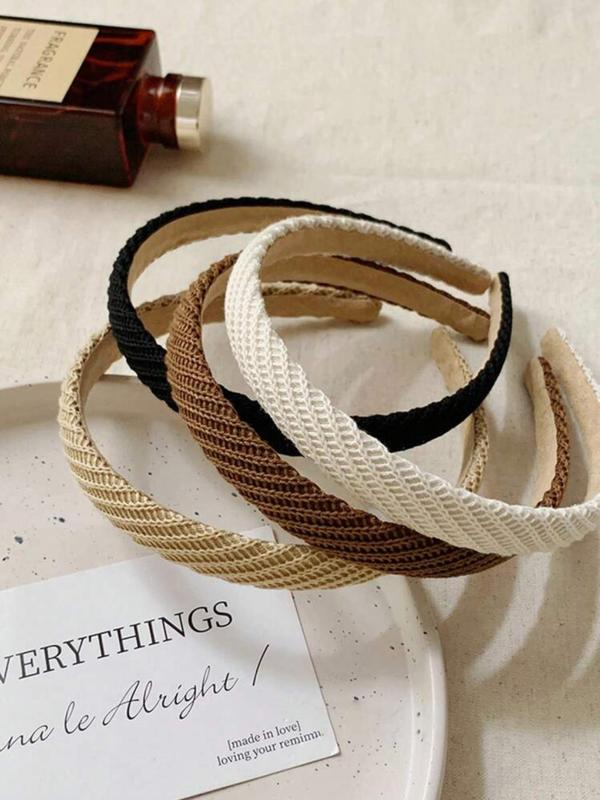 Solid Color Textured Design Wide Band Headbands, Elegant Hair Accessories for Women & Girls, Minimalist Headwear Suitable for Thick Hair