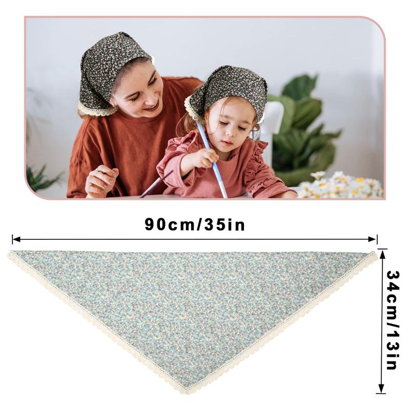 AWAYTR 2Pcs Set Floral Hair Bandanas Tie-back Head Kerchief for Women Girls Flower Mesh Hair Scarves Lightweight Triangular Head Scarf