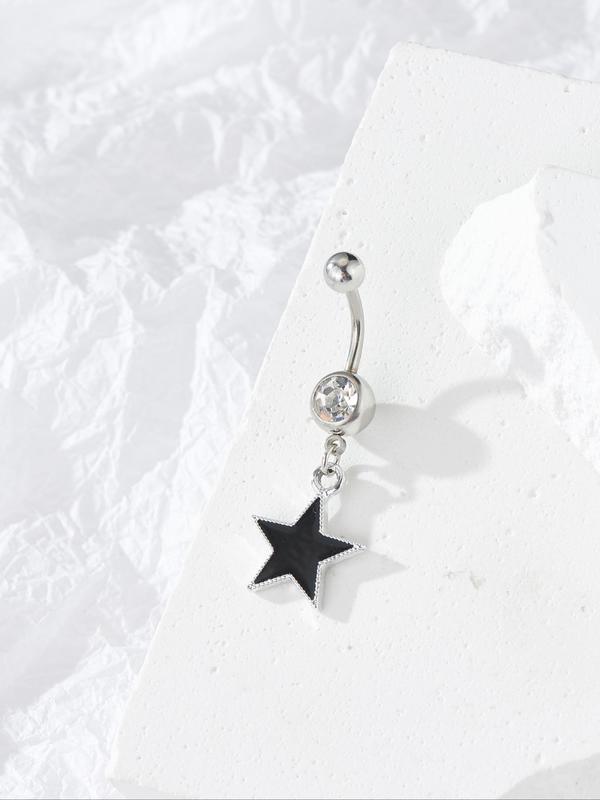 Star Design Belly Ring, Rhinestone Decor Belly Piercing Jewelry for Women, Fashion Jewelry for Party, Daily Clothing Decor, Trendy Exquisite Jewelry for Gift