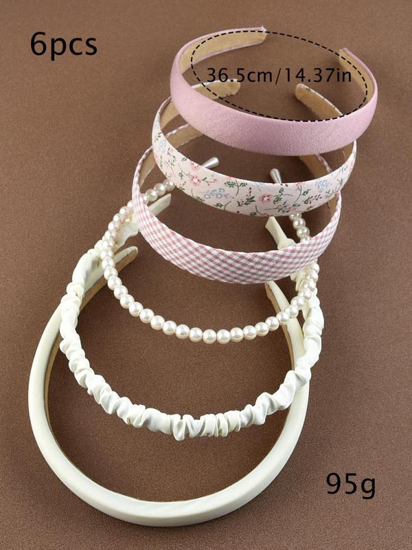 6pcs 2024 Stylish Women's Elegant Faux Pearl Headband, Casual Versatile Ditsy Floral Graphic Cute Headband for Daily Wear, Fashion Hair Accessories for Women & Girls Hairstyle Decoration