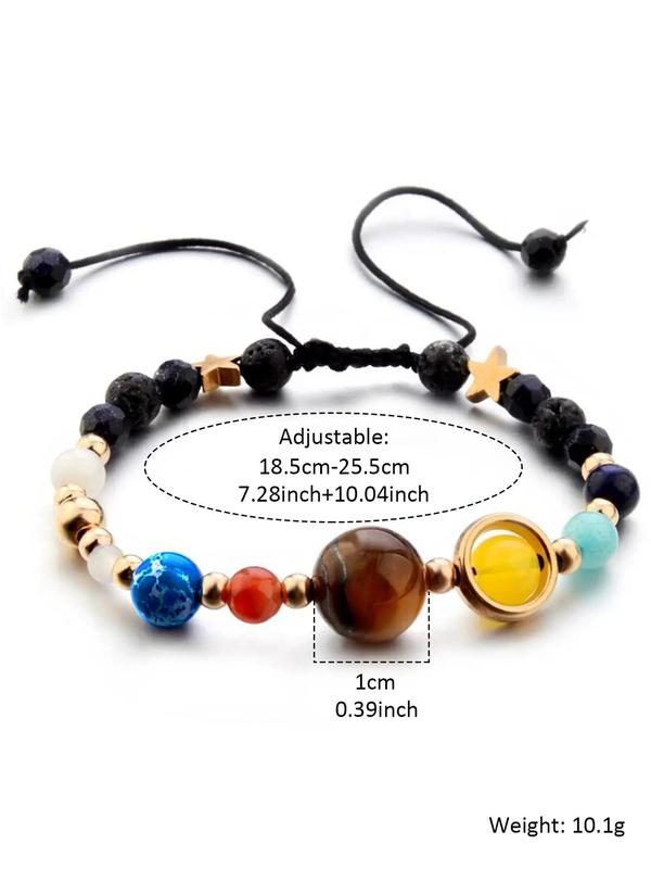 Planet Charm Beaded Bracelet, Colorblock Stone Beaded Bracelet for Women & Men, Fashion Jewelry for Party, Daily Clothing Decor, Trendy Exquisite Jewelry for Gift